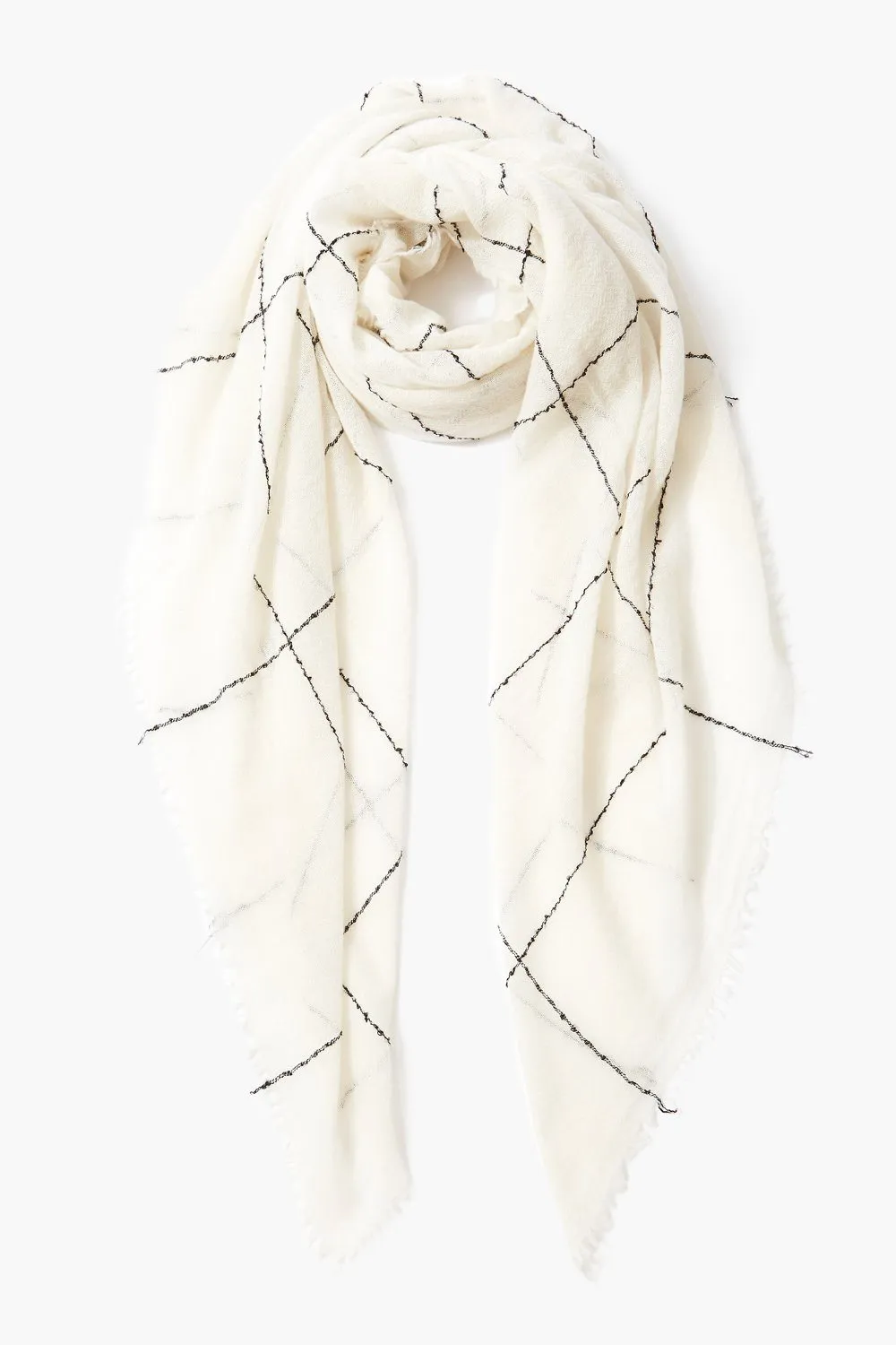 100% Cashmere Scarf Eggshell Windowpane