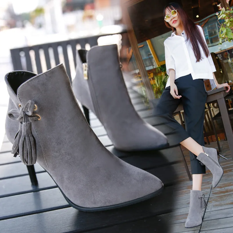 2024 autumn and winter women's new short boots, high heels, high heels, women's shoes, Martin boots and European boots