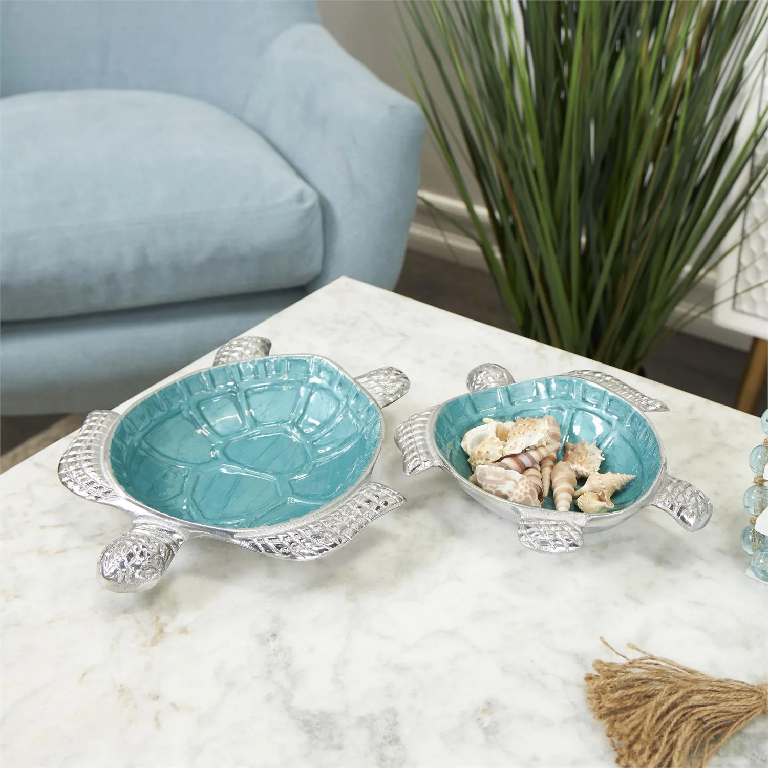 2pc Decorative Turtle Bowl Set in Teal