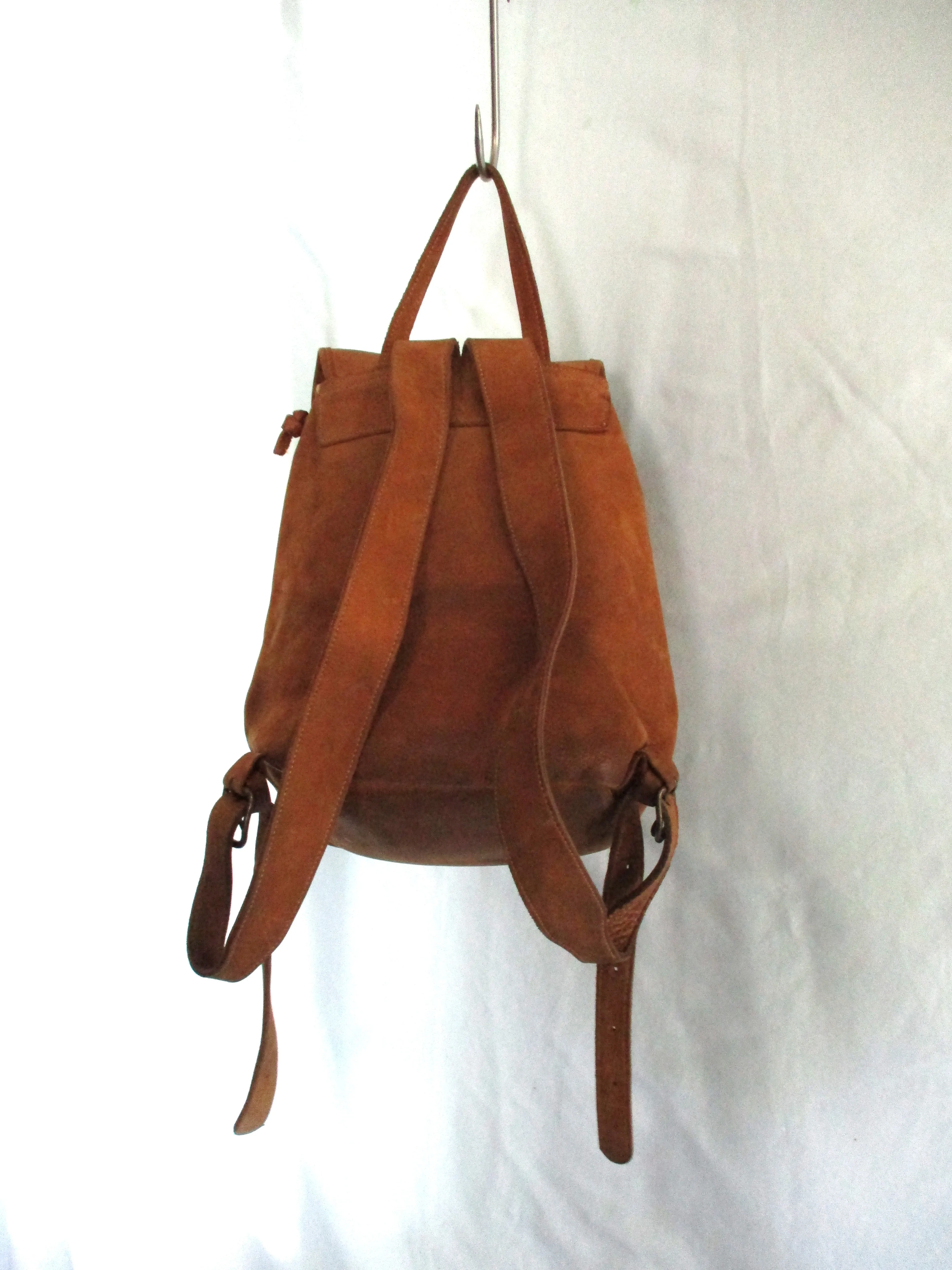 All Leather Drawstring BACKPACK Shoulder Rucksack Travel BAG BROWN Boho