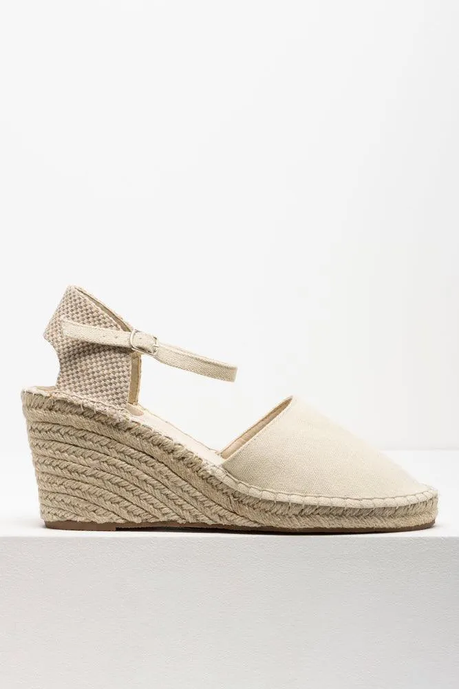 Ankle Strap Espadrille Wedge Cream