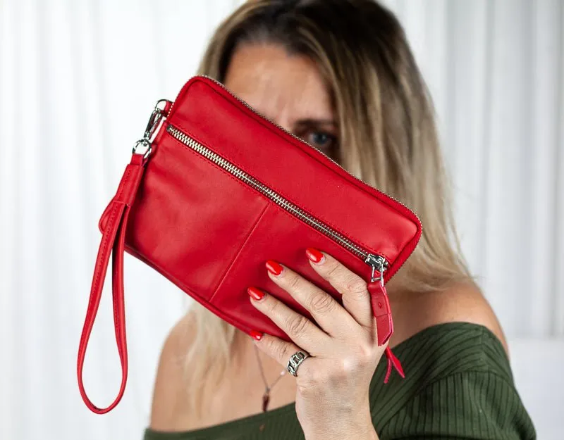 Antheia clutch wallet - Red leather