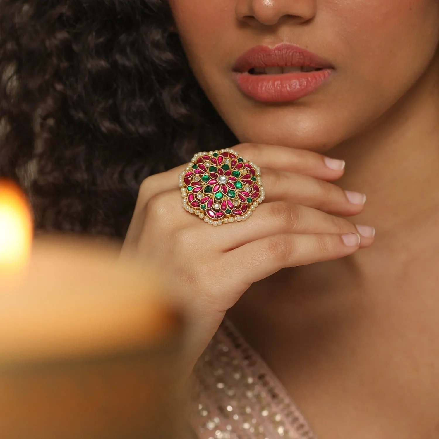 Atreyi Jadau Silver Finger Ring