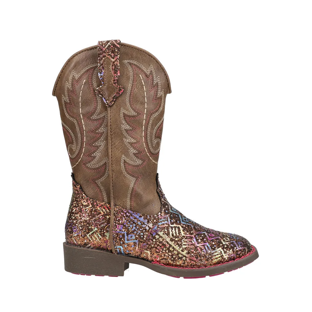 Aztec Glitter Square Toe Cowboy Boots (Little Kid)