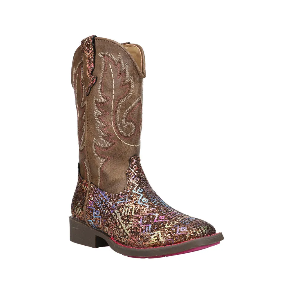 Aztec Glitter Square Toe Cowboy Boots (Little Kid)