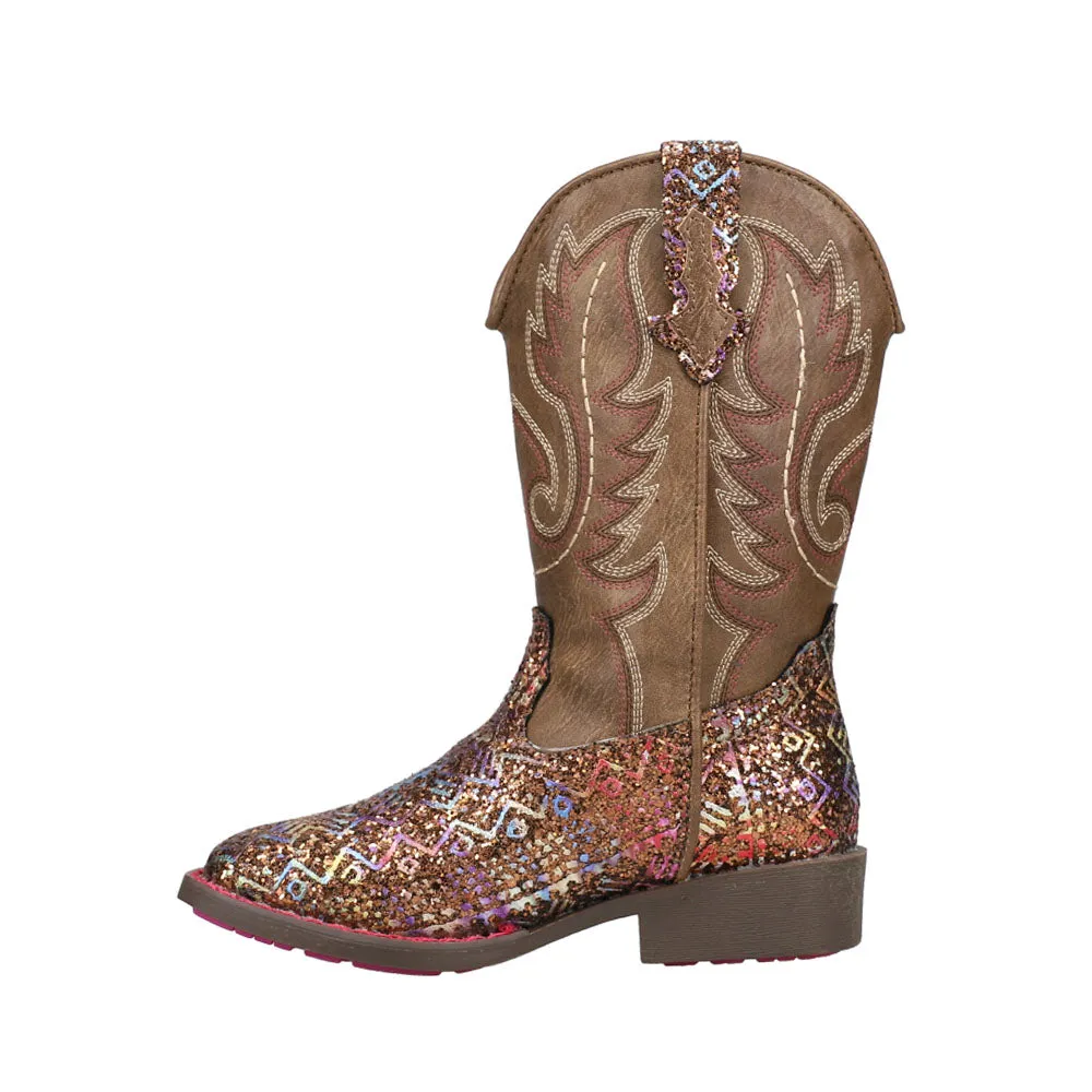 Aztec Glitter Square Toe Cowboy Boots (Little Kid)