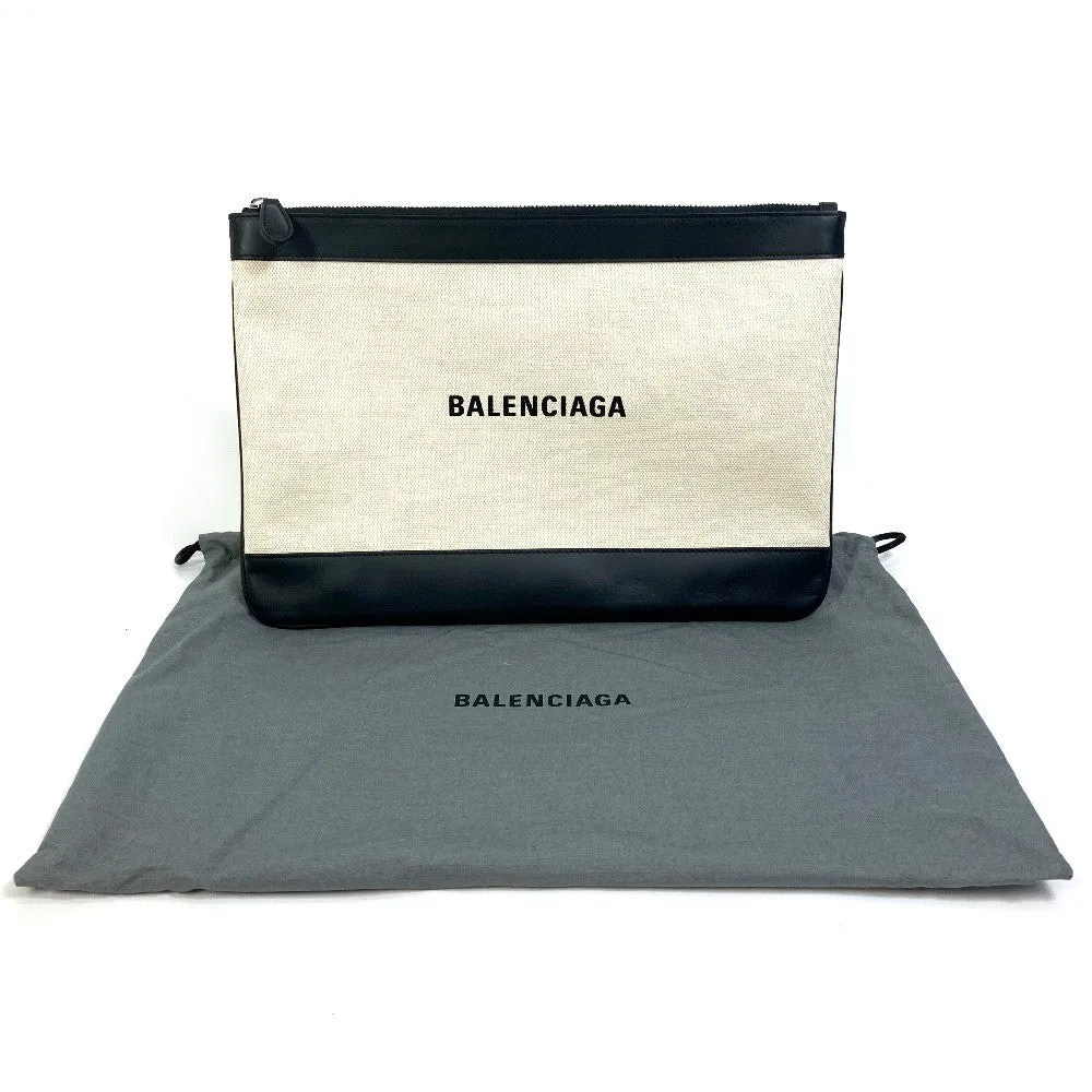 BALENCIAGA Clutch bag 420407 Canvas, Leather Ivory logo Navy clip M unisex(Unisex) Used Authentic