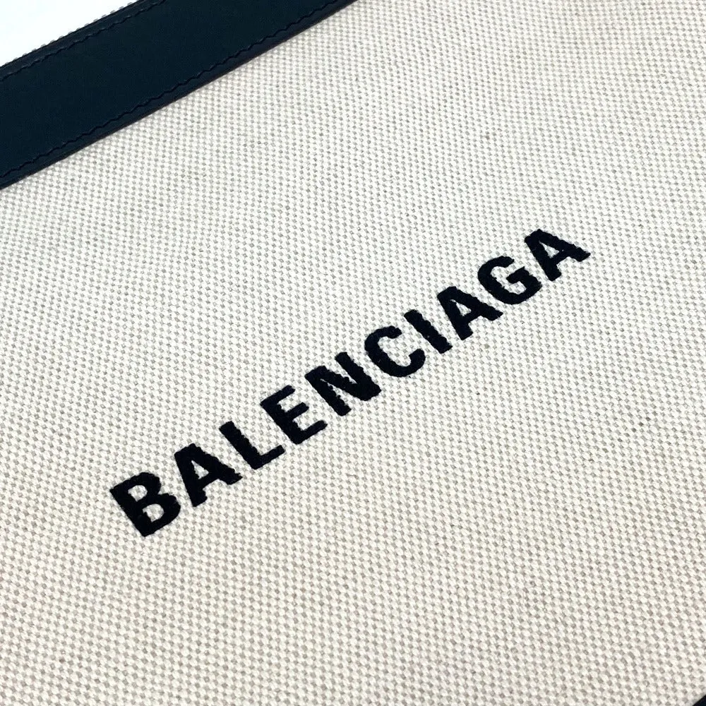 BALENCIAGA Clutch bag 420407 Canvas, Leather Ivory logo Navy clip M unisex(Unisex) Used Authentic