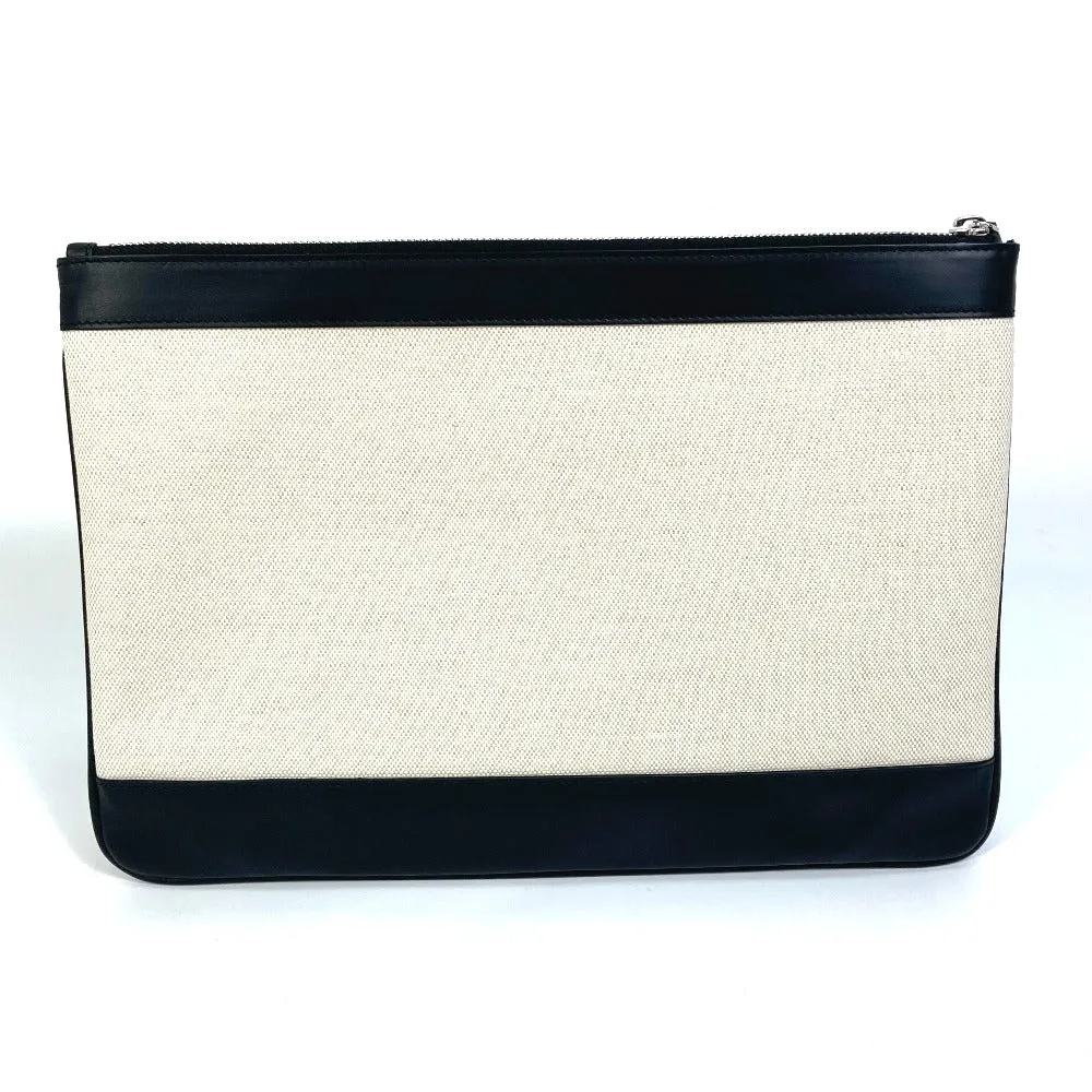 BALENCIAGA Clutch bag 420407 Canvas, Leather Ivory logo Navy clip M unisex(Unisex) Used Authentic