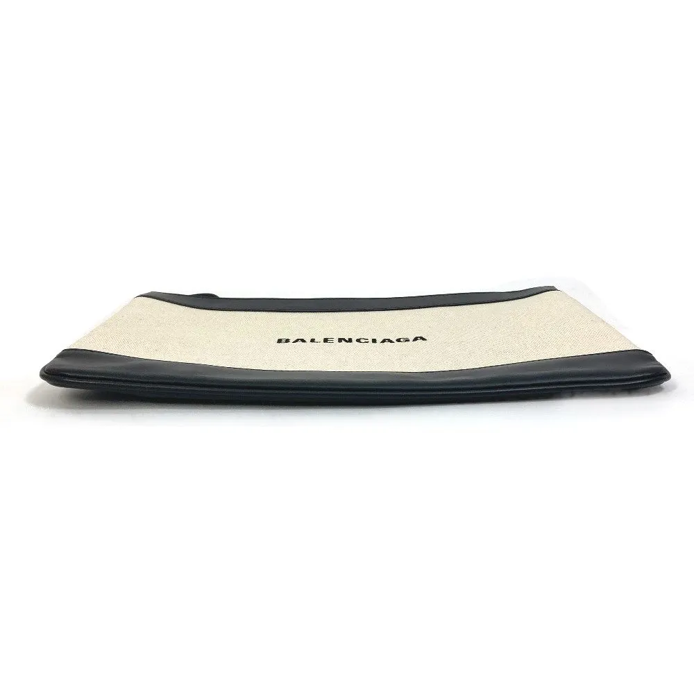 BALENCIAGA Clutch bag 420407 Canvas, Leather Ivory logo Navy clip M unisex(Unisex) Used Authentic