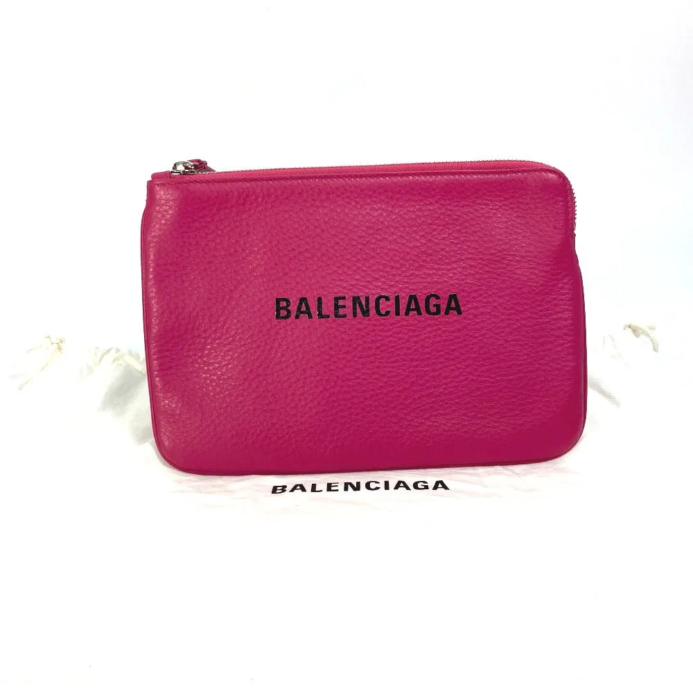 BALENCIAGA Clutch bag 492465 leather pink logo Everyday Pouch M Women Used Authentic