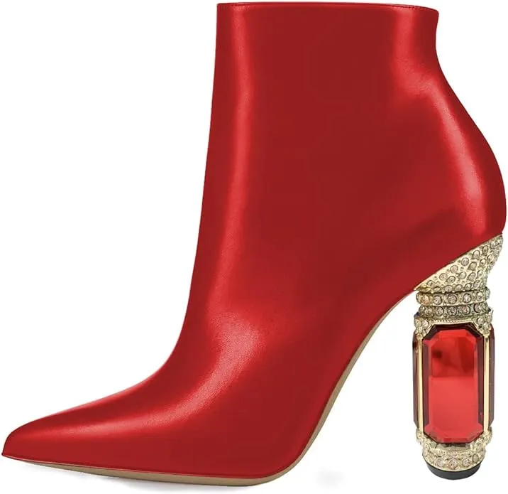 Beautified Red Bejeweled Ankle Boots