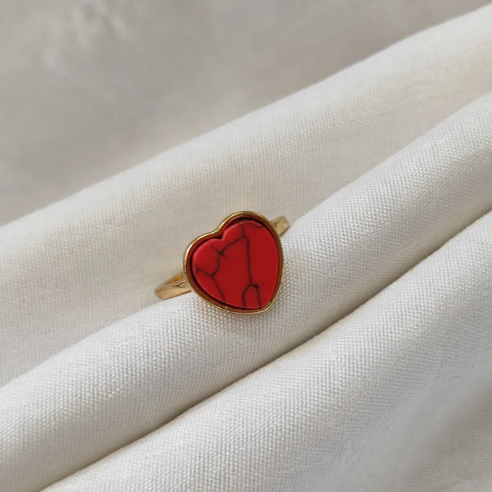 Bhavi Jewels Gold Plated Red Heart Turquoise Finger Ring