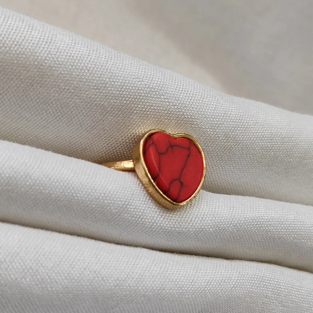 Bhavi Jewels Gold Plated Red Heart Turquoise Finger Ring