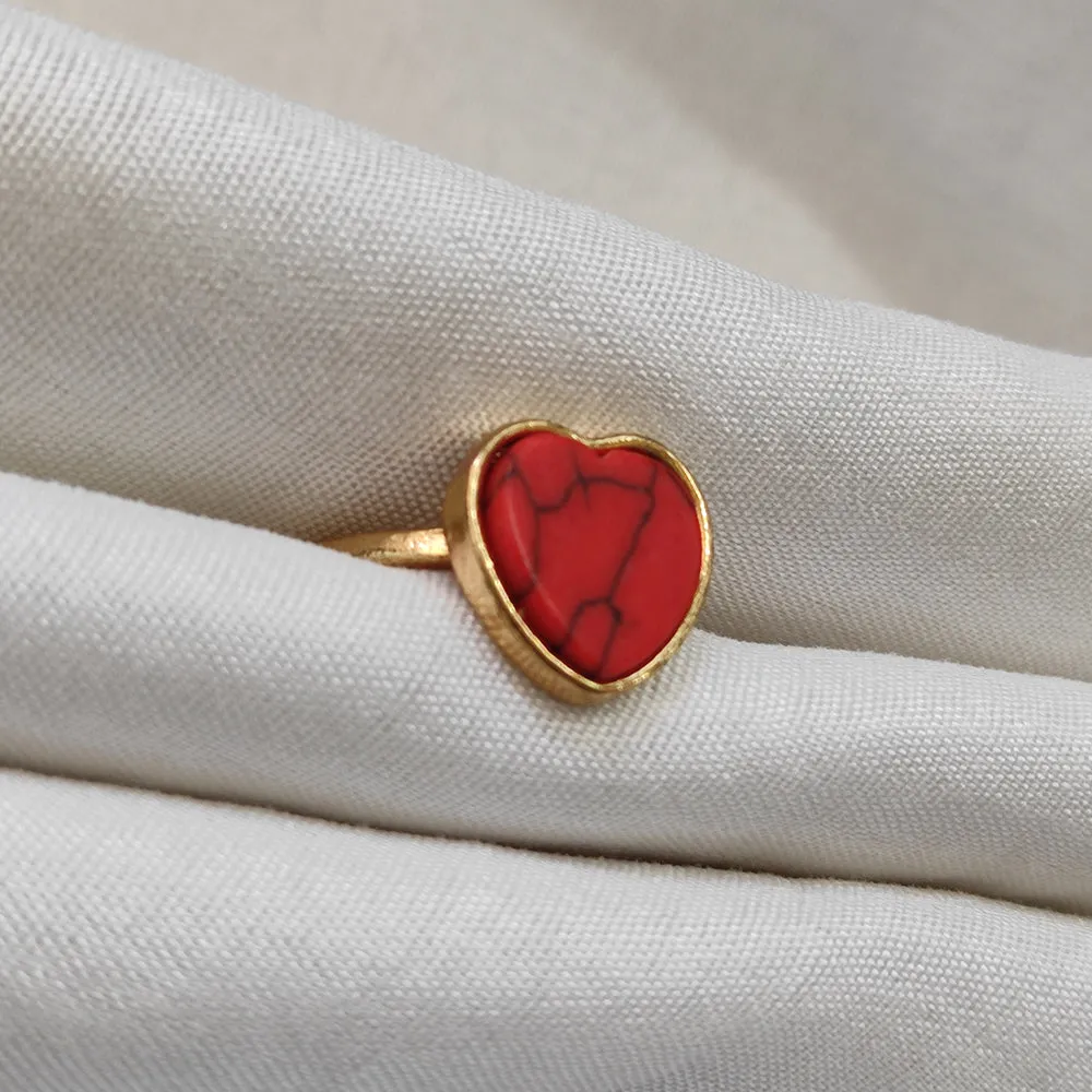 Bhavi Jewels Gold Plated Red Heart Turquoise Finger Ring