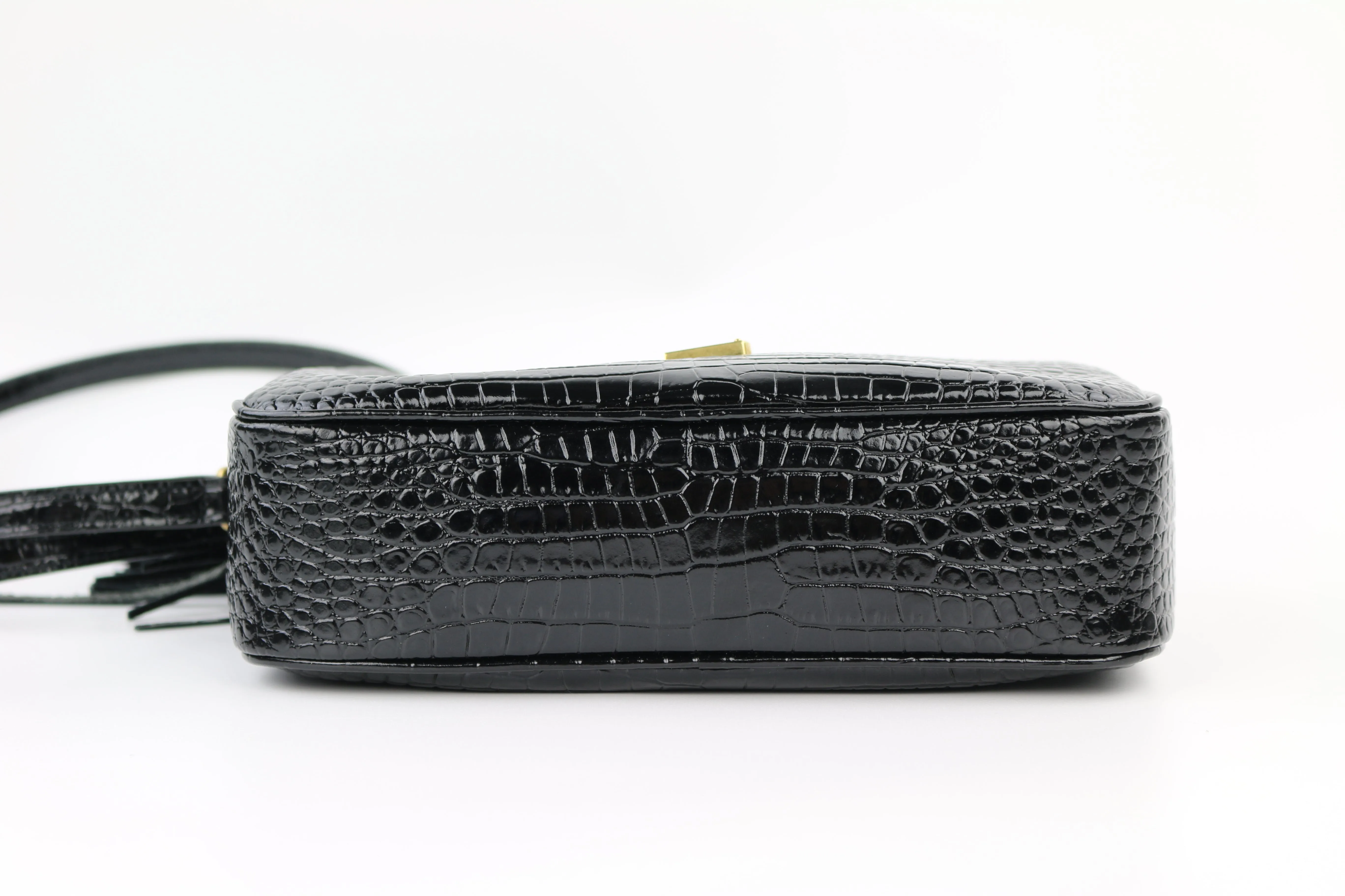 Black Croc Embossed Lou Camera Bag