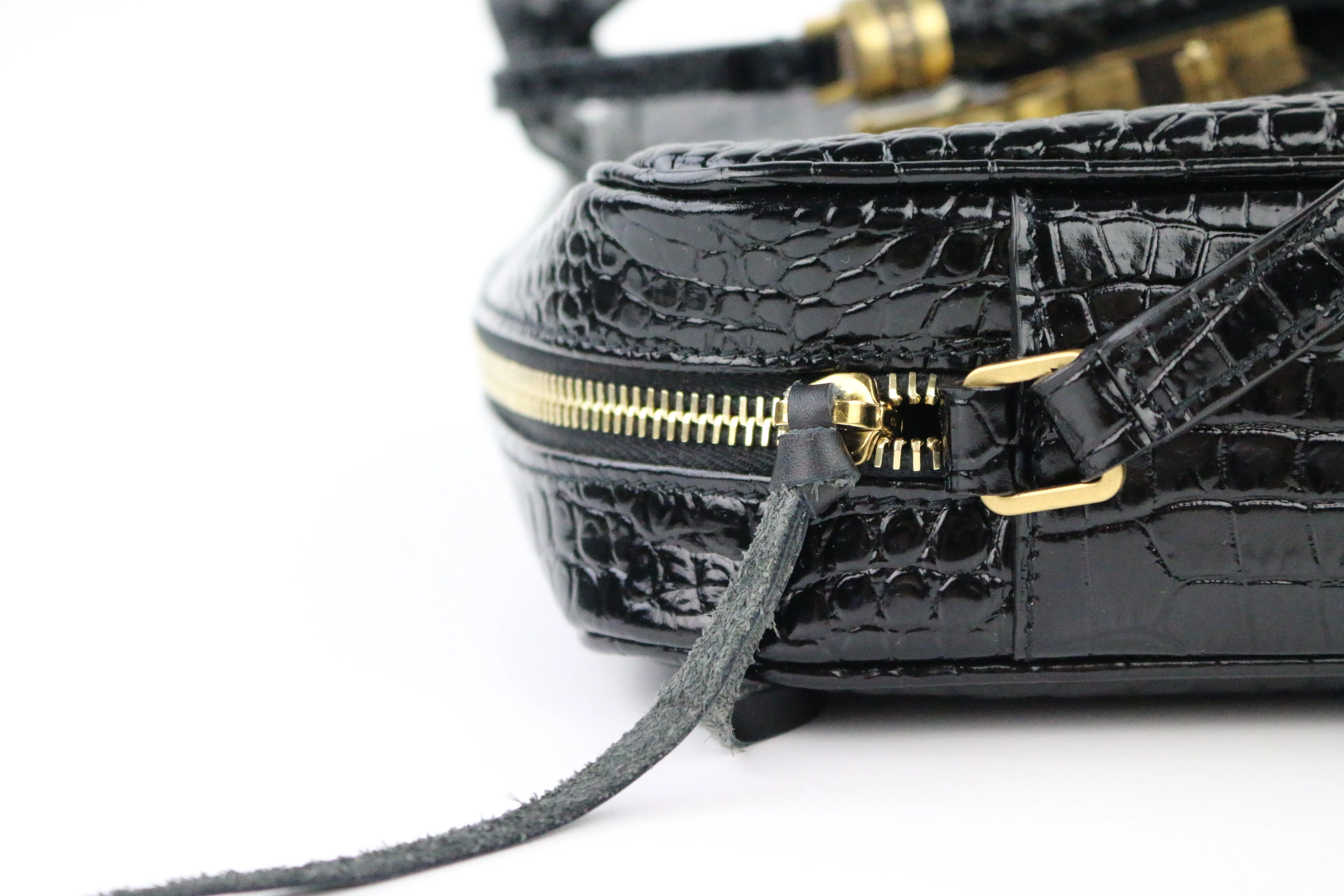 Black Croc Embossed Lou Camera Bag