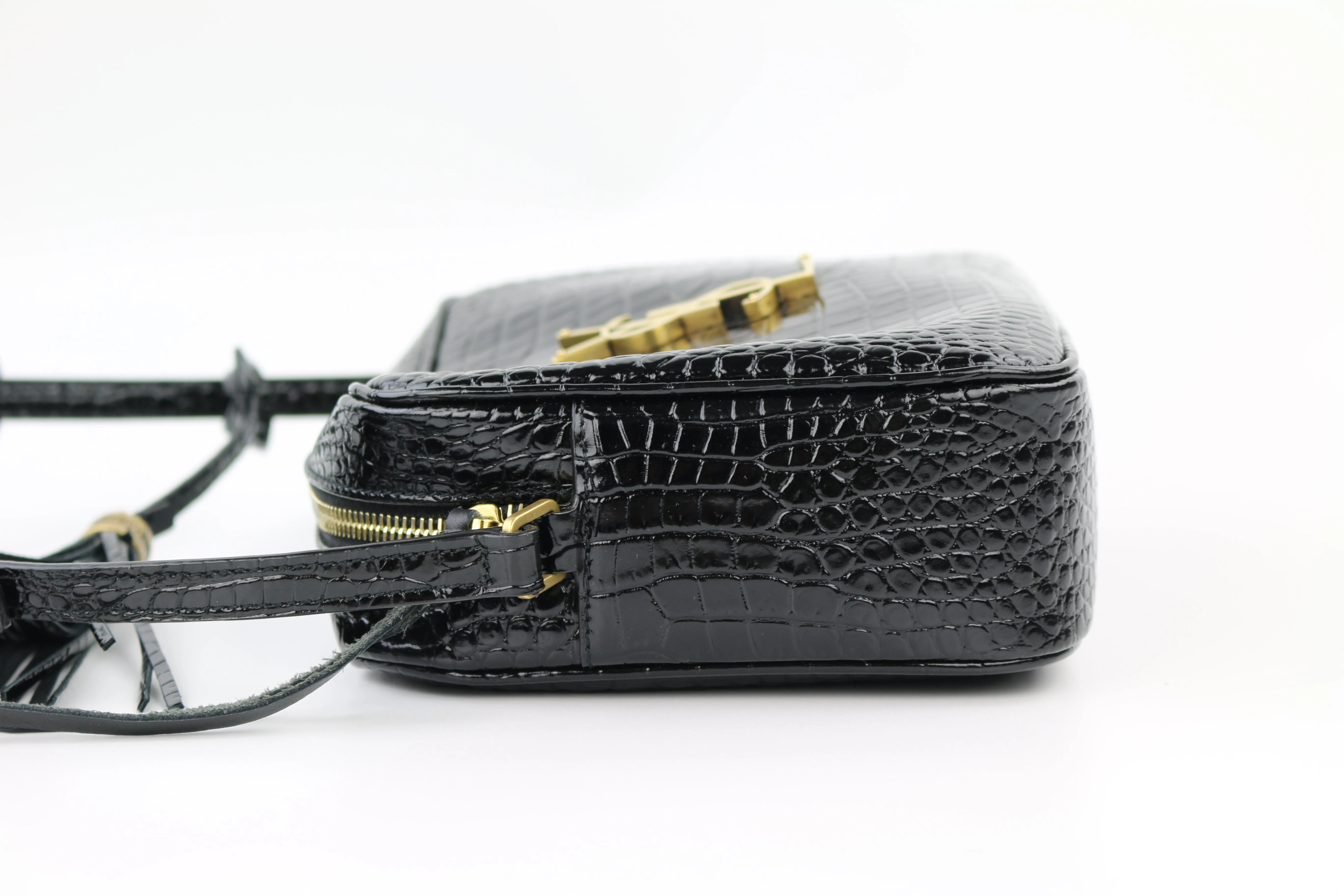 Black Croc Embossed Lou Camera Bag