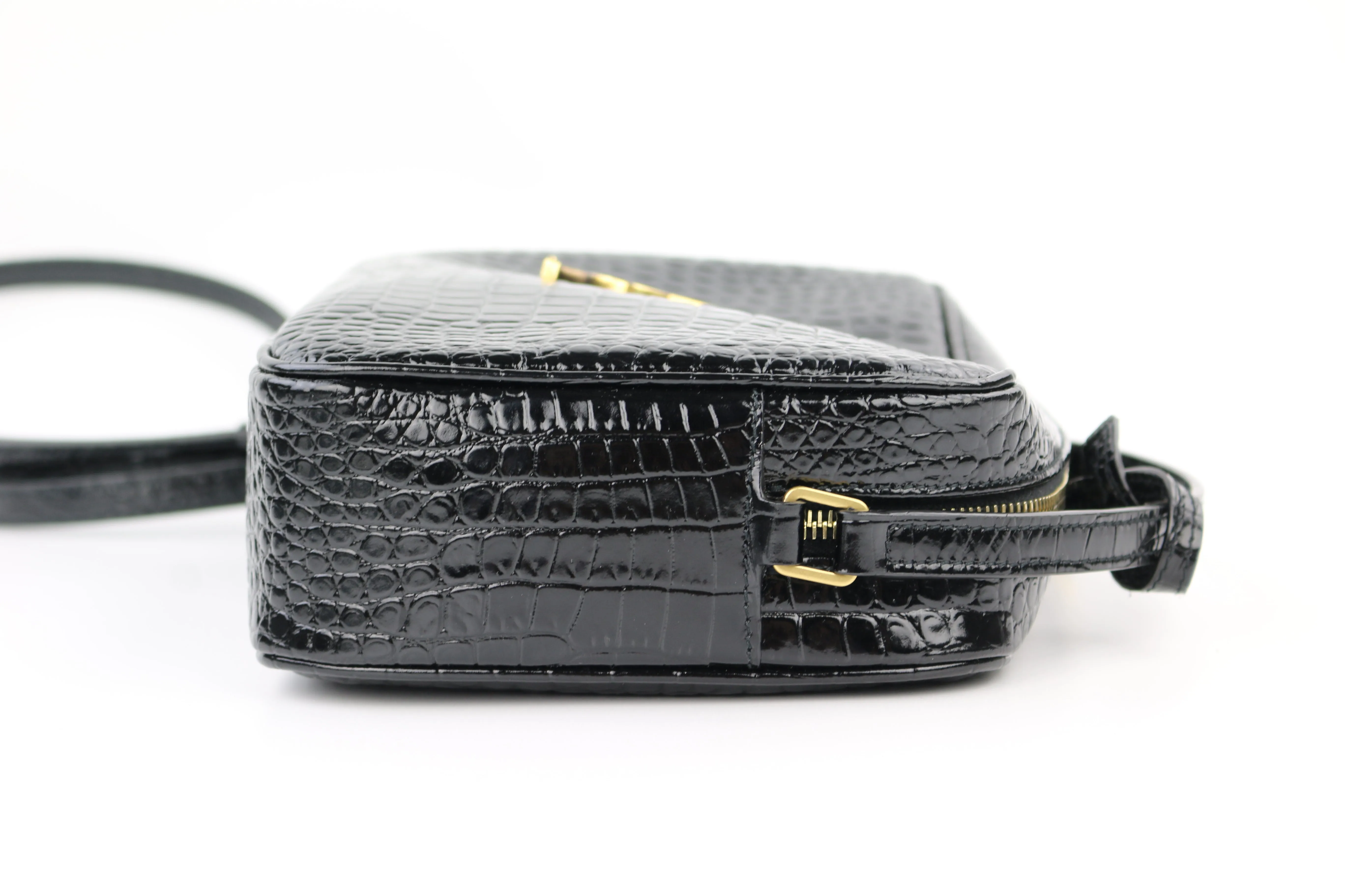 Black Croc Embossed Lou Camera Bag