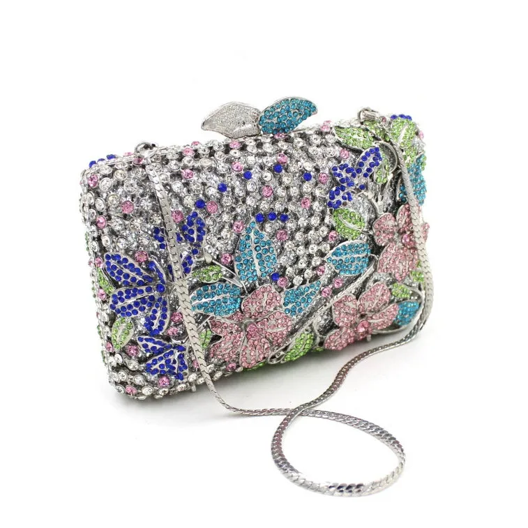 Blooming Pink Flowers Rhinestone Evening Bag,Wedding Clutch-i7bags