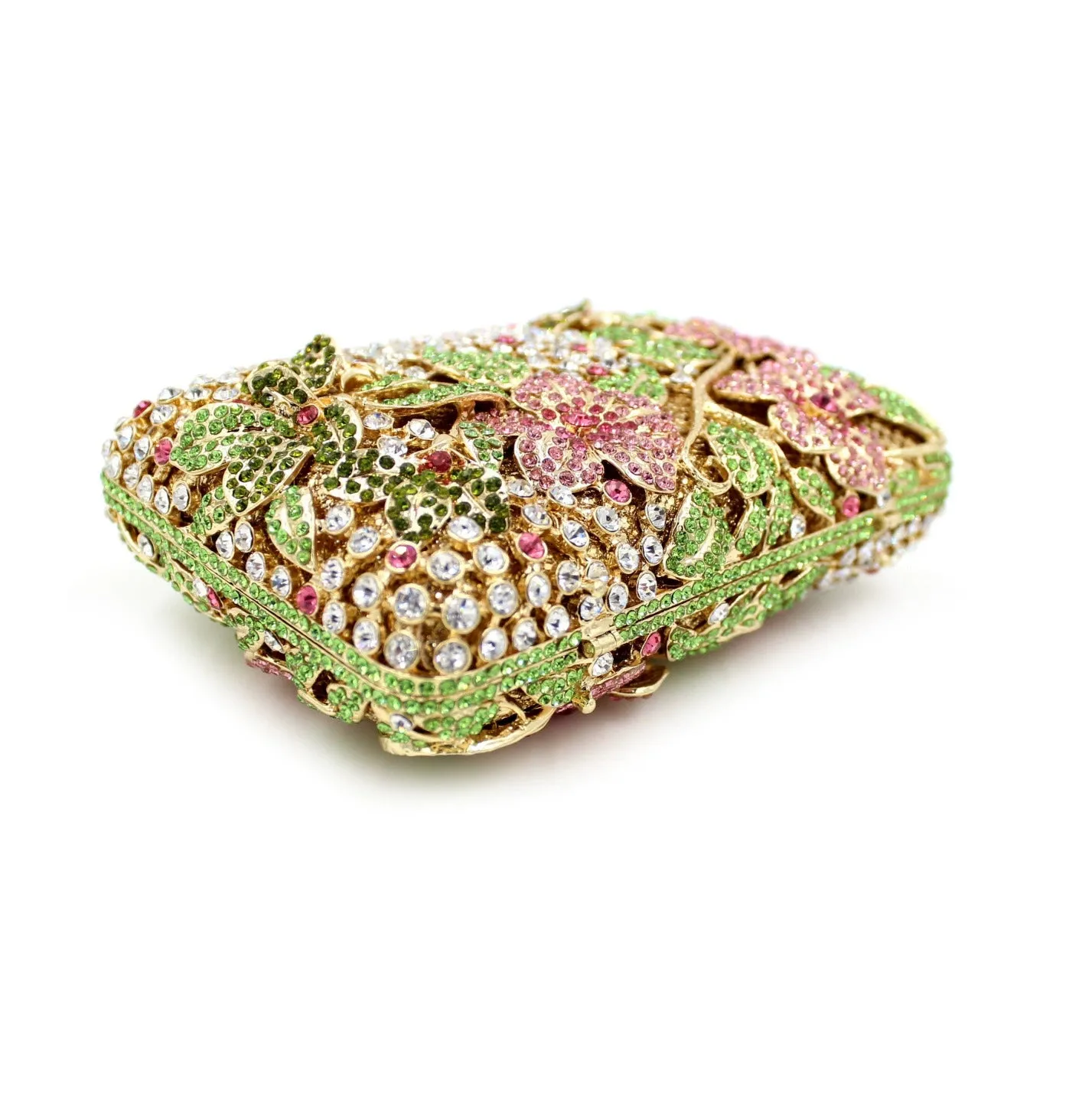 Blooming Pink Flowers Rhinestone Evening Bag,Wedding Clutch-i7bags