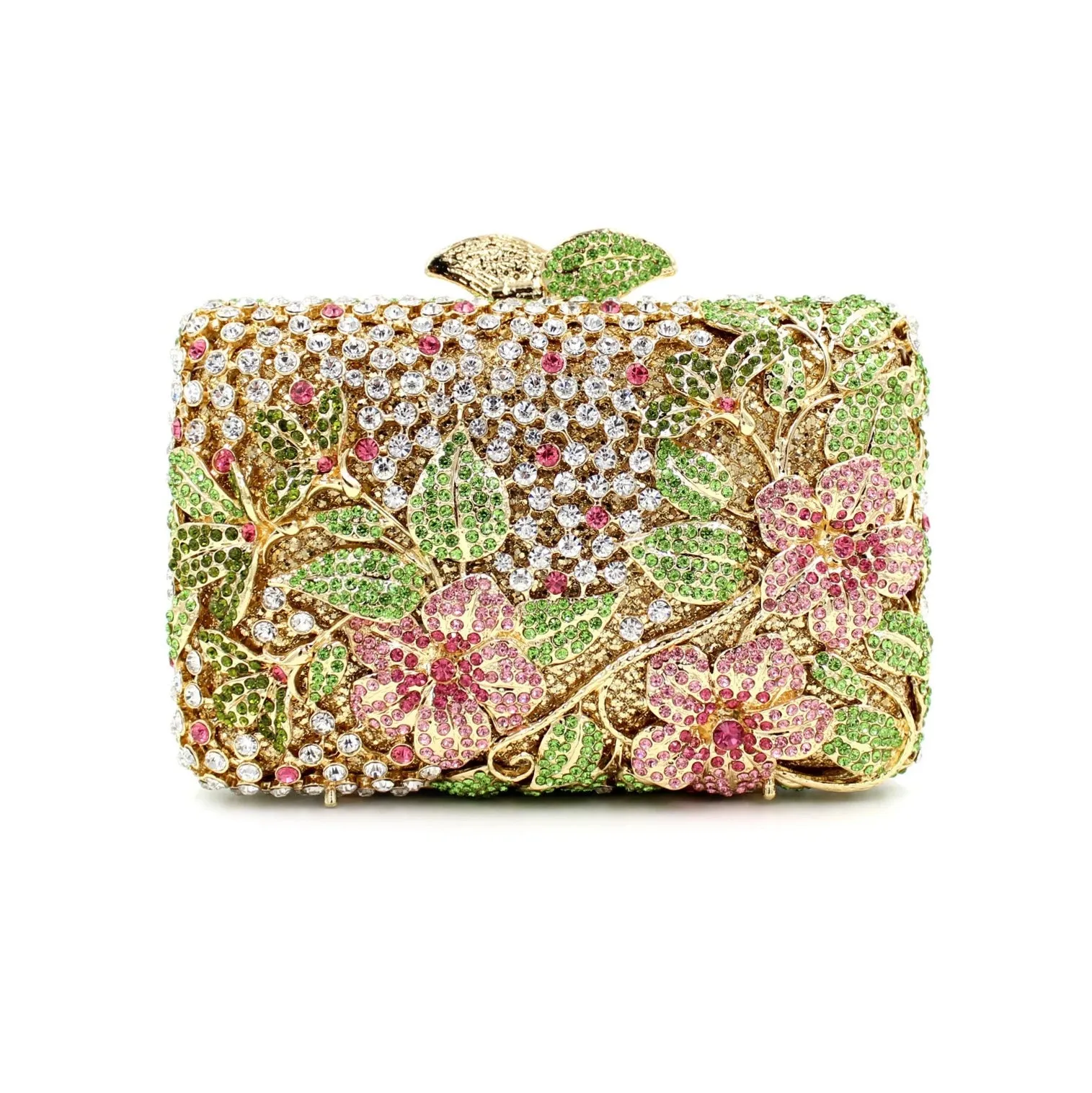 Blooming Pink Flowers Rhinestone Evening Bag,Wedding Clutch-i7bags