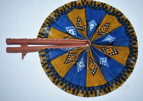 Blue, White, Orange African Tribal Print Fashion Fan FAN-26