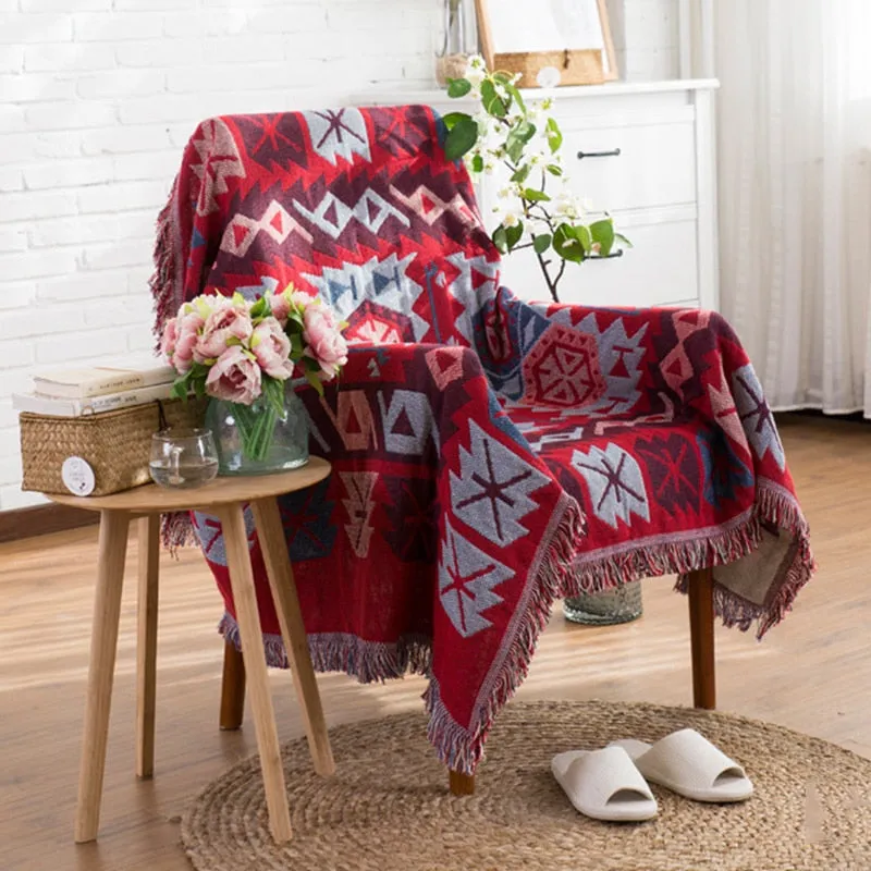 Boho Tassels Linen Decorative Throw Blanket