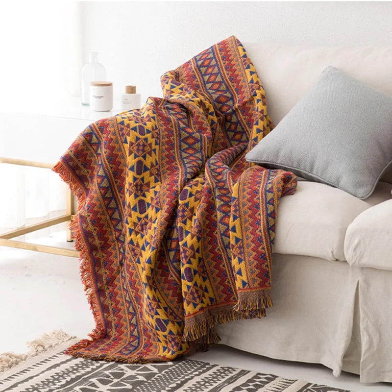 Boho Tassels Linen Decorative Throw Blanket