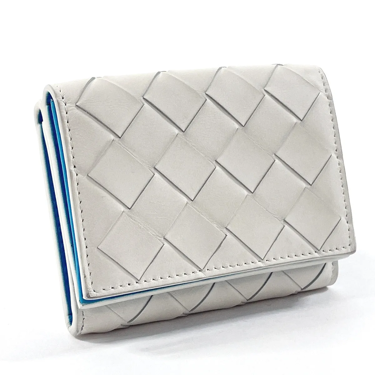 BOTTEGAVENETA Tri-fold wallet 635561 leather white INTRECCIATO MINI WALLET Women Used Authentic