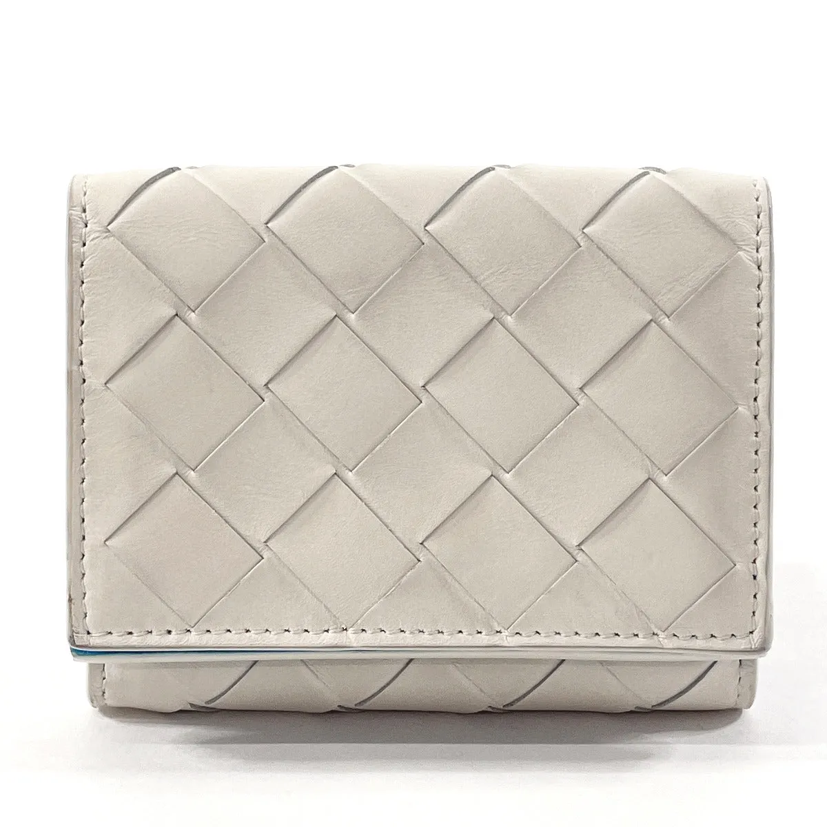 BOTTEGAVENETA Tri-fold wallet 635561 leather white INTRECCIATO MINI WALLET Women Used Authentic