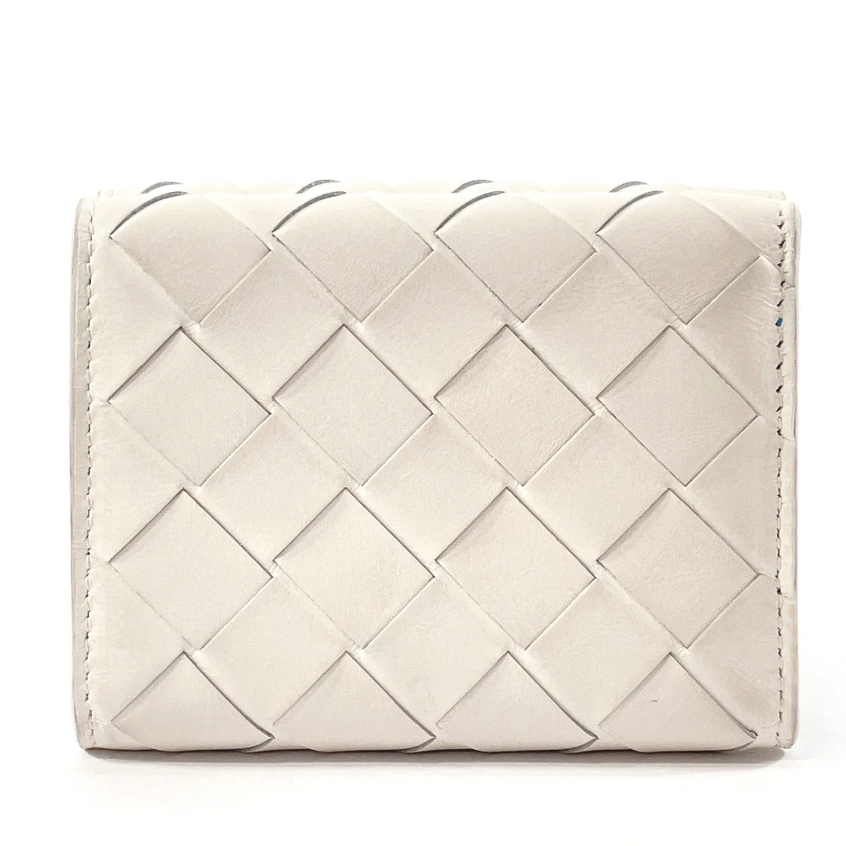 BOTTEGAVENETA Tri-fold wallet 635561 leather white INTRECCIATO MINI WALLET Women Used Authentic