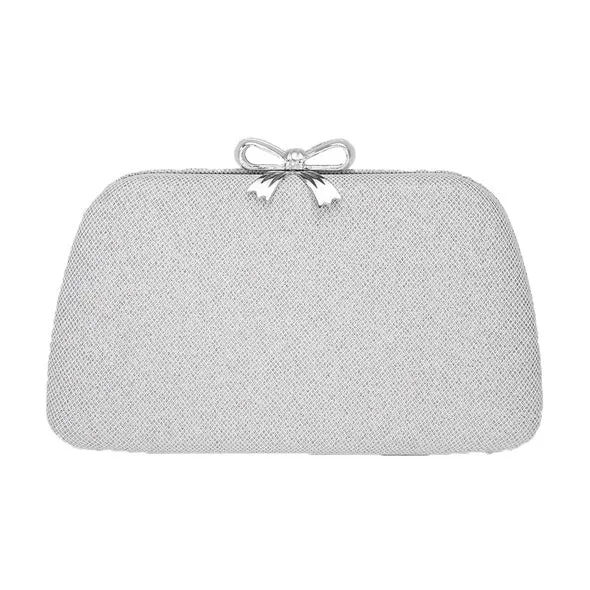 Bow Accented Shimmery Evening Clutch Crossbody Bag