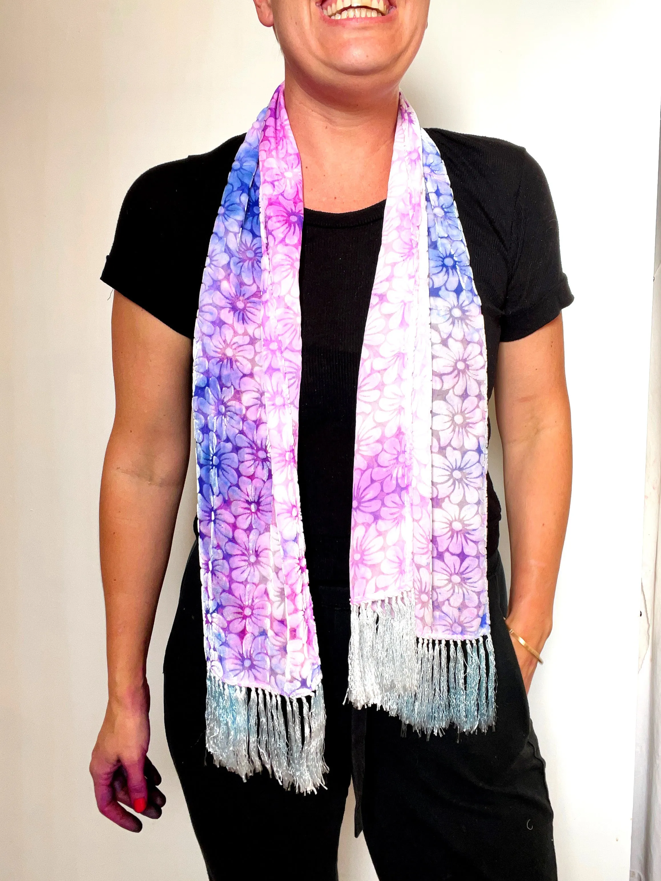 Burnout silk/rayon scarf