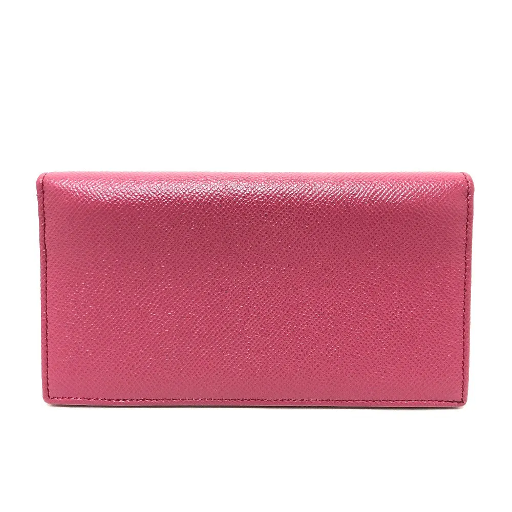 BVLGARI Long Wallet Purse leather pink Logo clip Long wallet Women Used Authentic