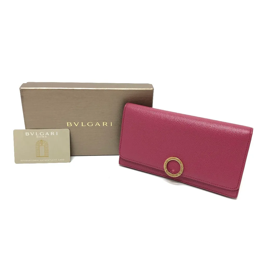 BVLGARI Long Wallet Purse leather pink Logo clip Long wallet Women Used Authentic