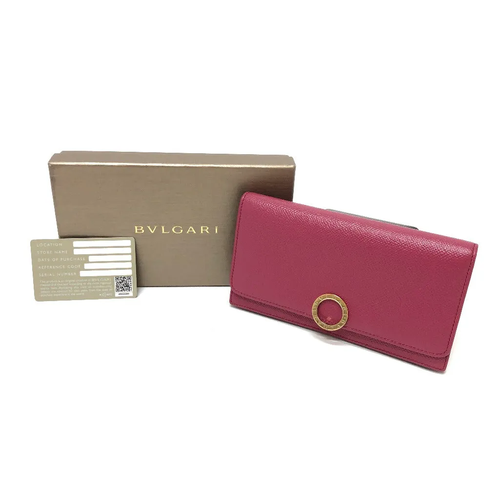 BVLGARI Long Wallet Purse leather pink Logo clip Long wallet Women Used Authentic