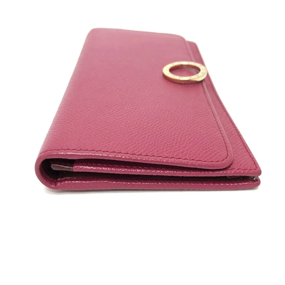 BVLGARI Long Wallet Purse leather pink Logo clip Long wallet Women Used Authentic