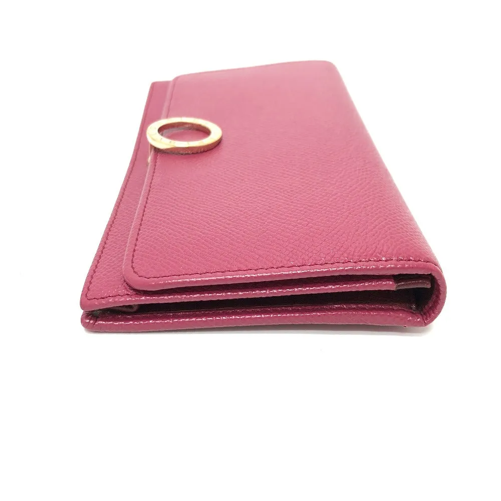 BVLGARI Long Wallet Purse leather pink Logo clip Long wallet Women Used Authentic