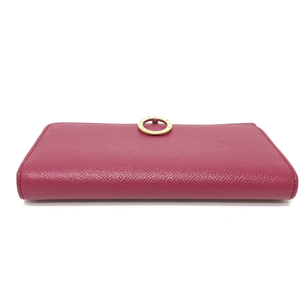 BVLGARI Long Wallet Purse leather pink Logo clip Long wallet Women Used Authentic