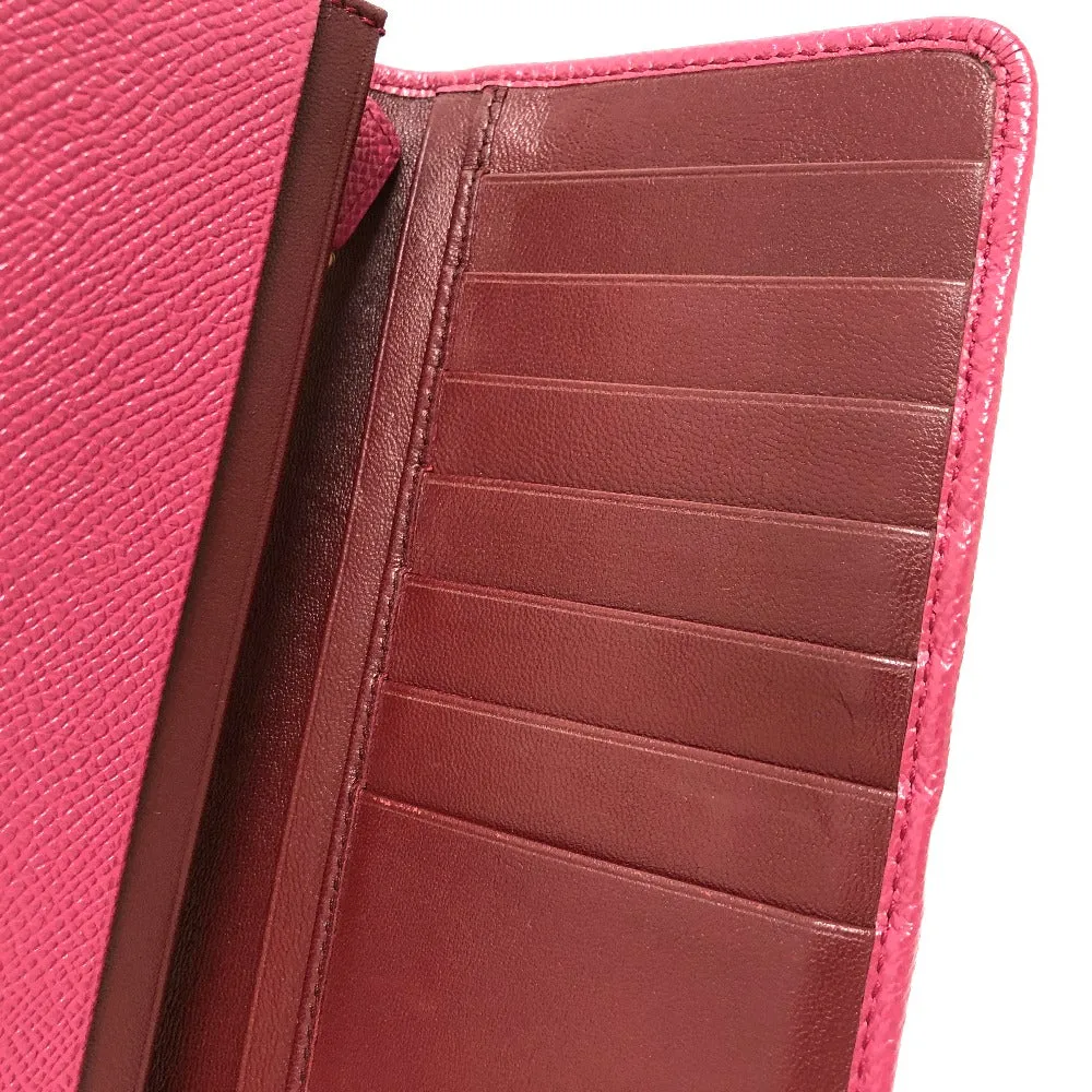 BVLGARI Long Wallet Purse leather pink Logo clip Long wallet Women Used Authentic