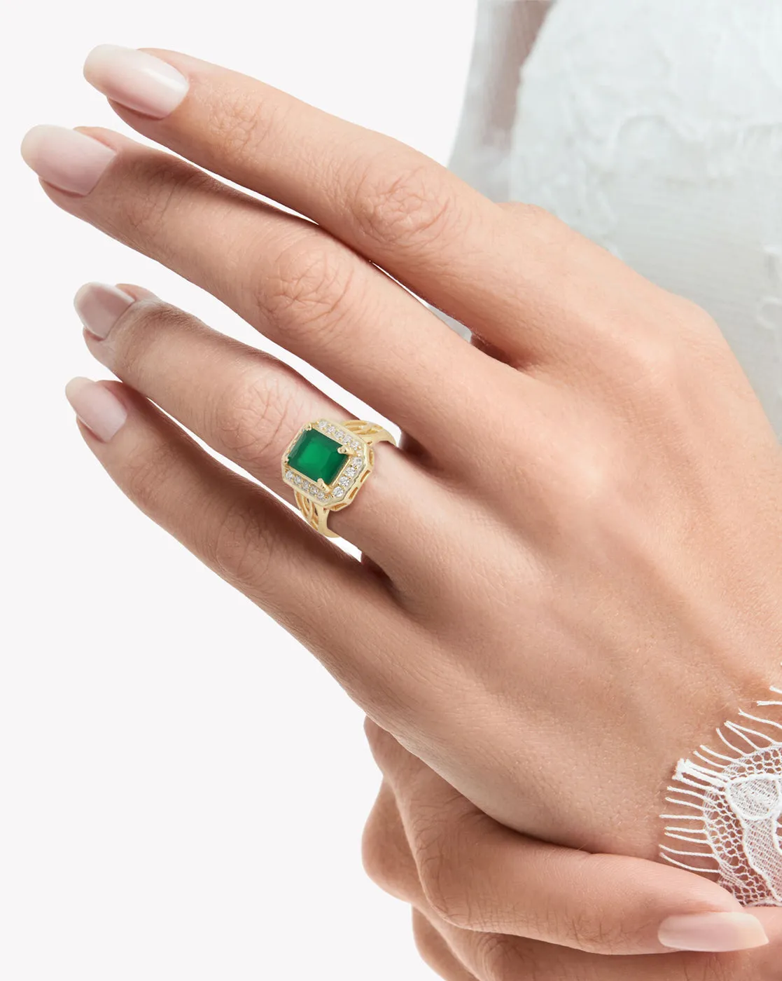 Carlton London Gold Plated Green Stone Studded Contemporary Finger Ring For Women