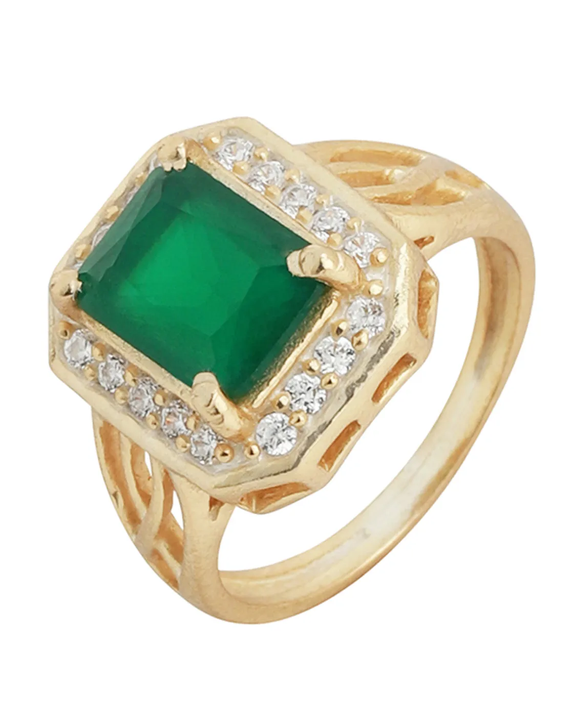 Carlton London Gold Plated Green Stone Studded Contemporary Finger Ring For Women