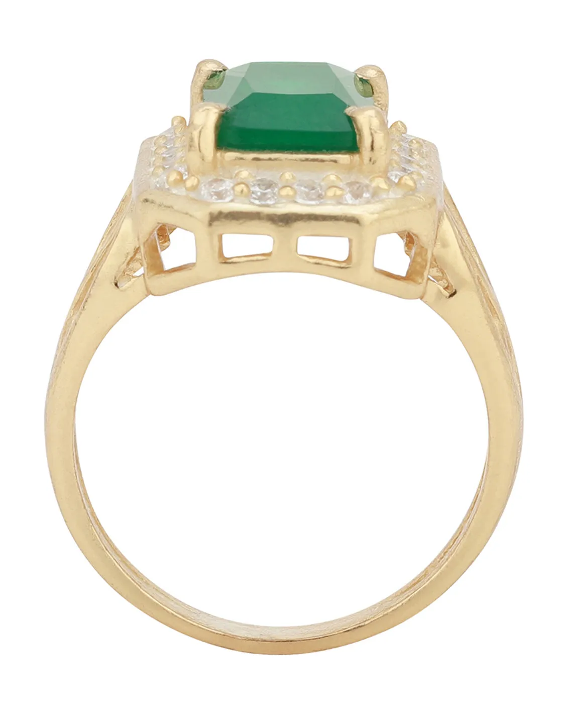 Carlton London Gold Plated Green Stone Studded Contemporary Finger Ring For Women