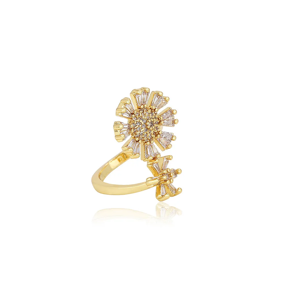 Carlton London Premium Gold Plated Cz Studded Floral Shape Adjustable Finger Ring For Women