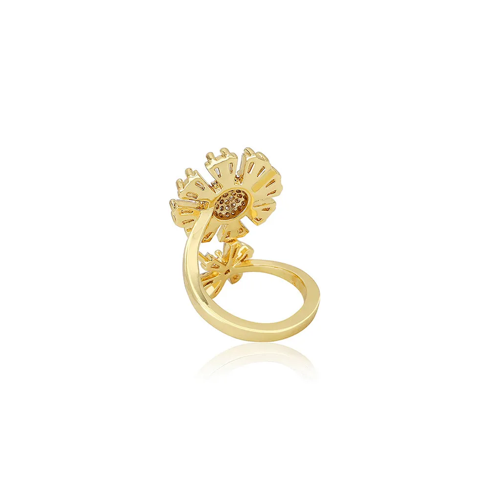 Carlton London Premium Gold Plated Cz Studded Floral Shape Adjustable Finger Ring For Women