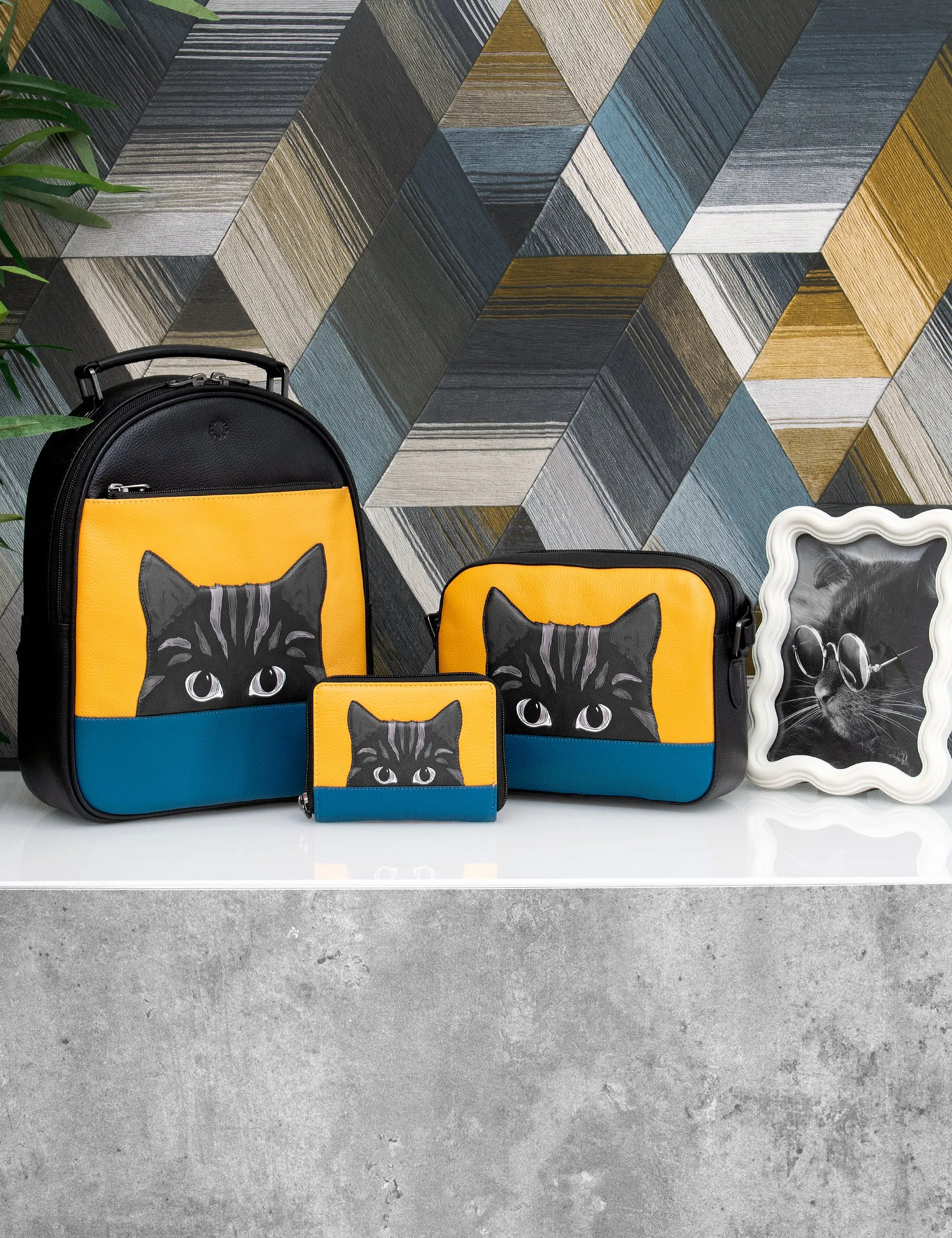 Cat Colour Block Leather Camera Bag