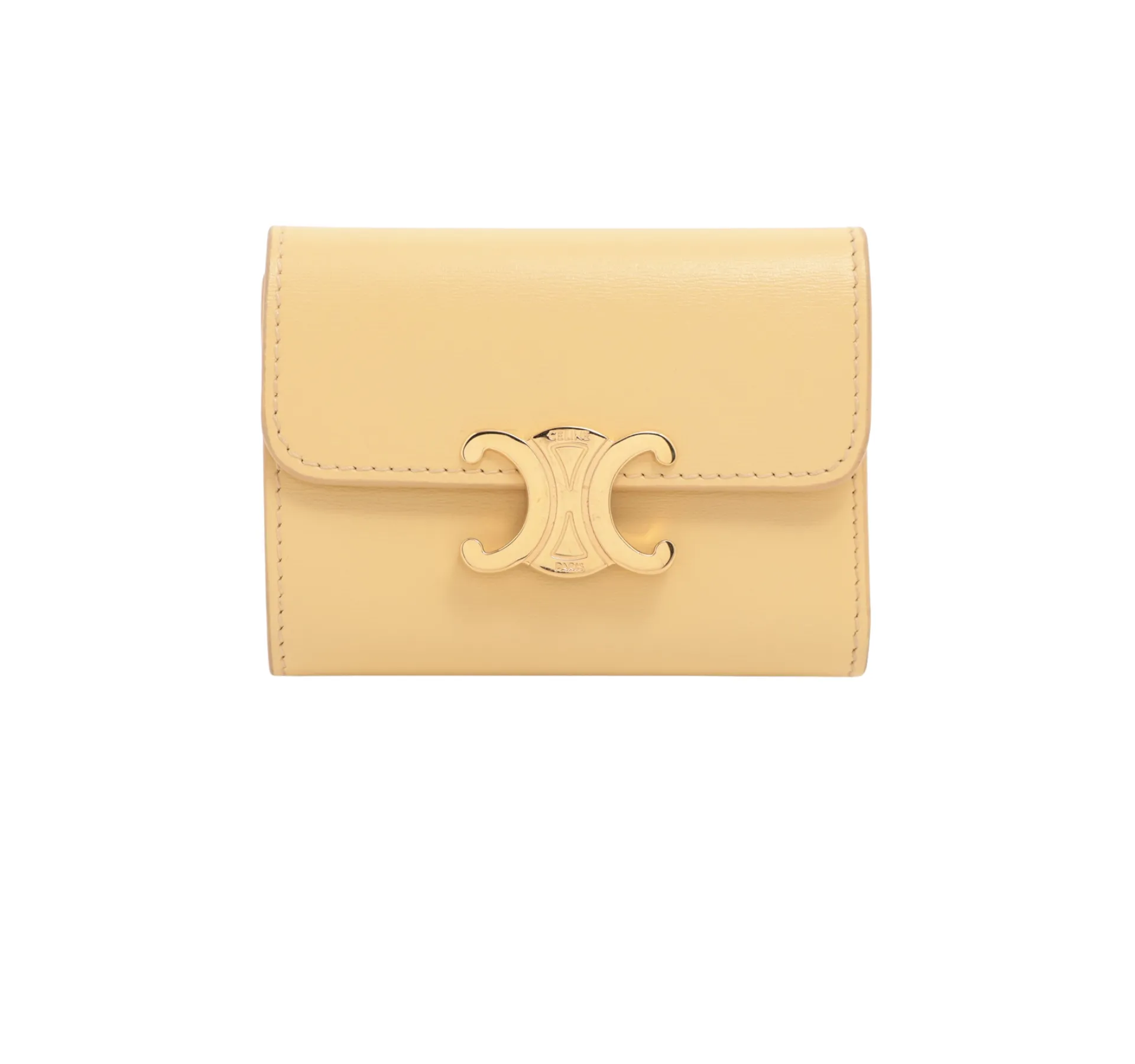 CELINE Triomphe Compact Wallet Coin Purse Leather Compact Wallet Yellow