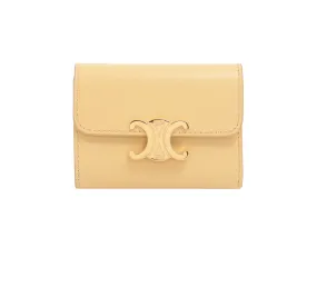 CELINE Triomphe Compact Wallet Coin Purse Leather Compact Wallet Yellow