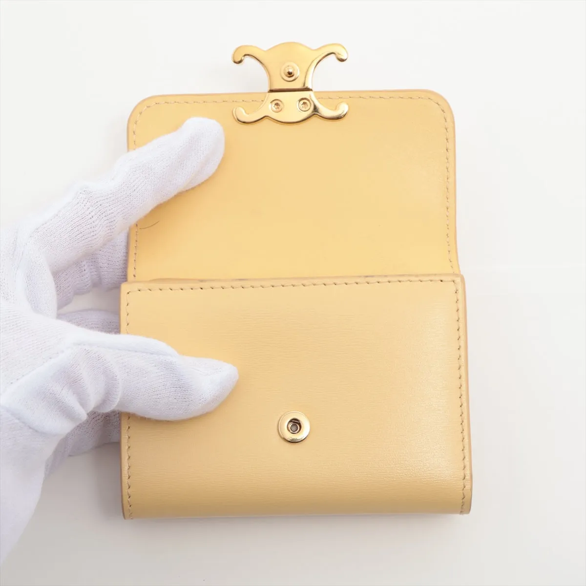 CELINE Triomphe Compact Wallet Coin Purse Leather Compact Wallet Yellow